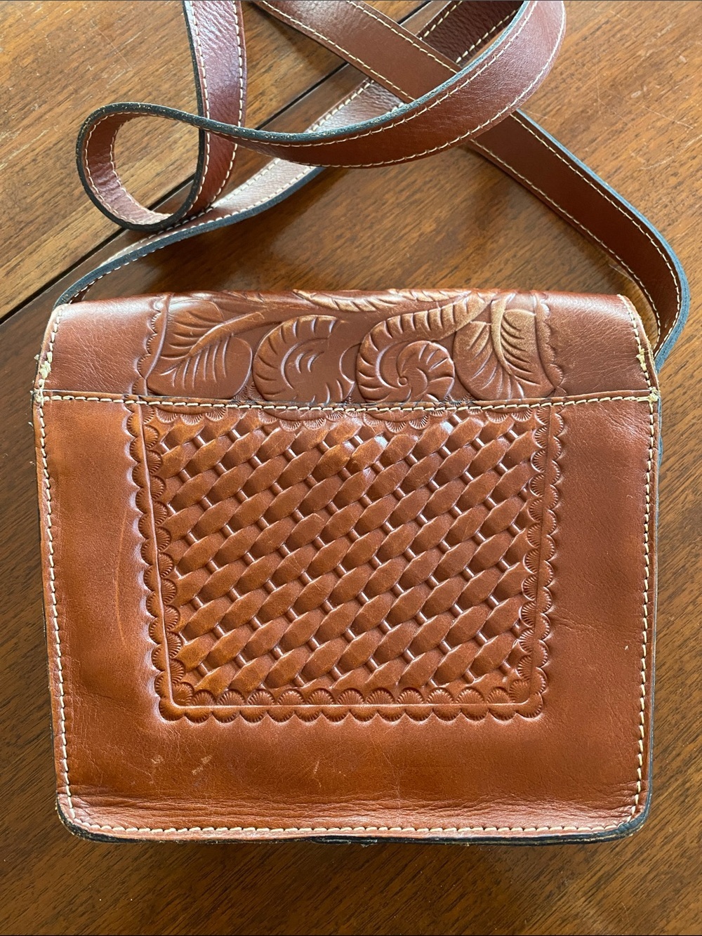 Patricia Nash Tooled Brown Leather Crossbody Bag